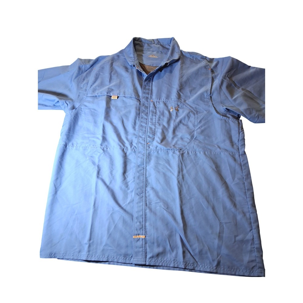Under Armour Mens XXL Blue‎ Short Sleeve Fishing Shirt Ventilated Button Up PFG